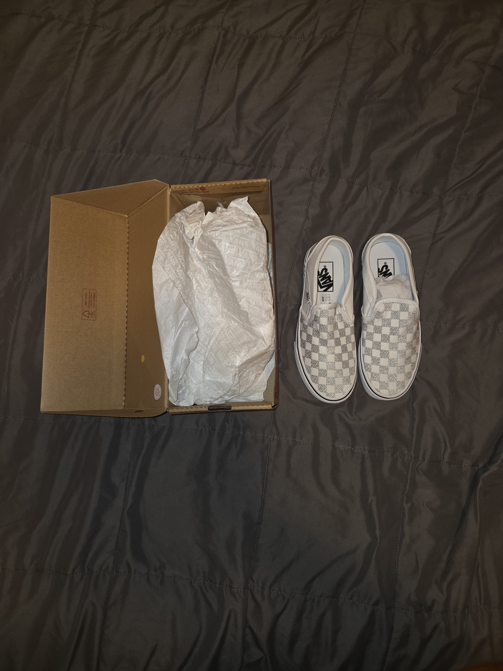 Vans Kids Classic Slip-On Checkerboard Sneakers - White/Gray